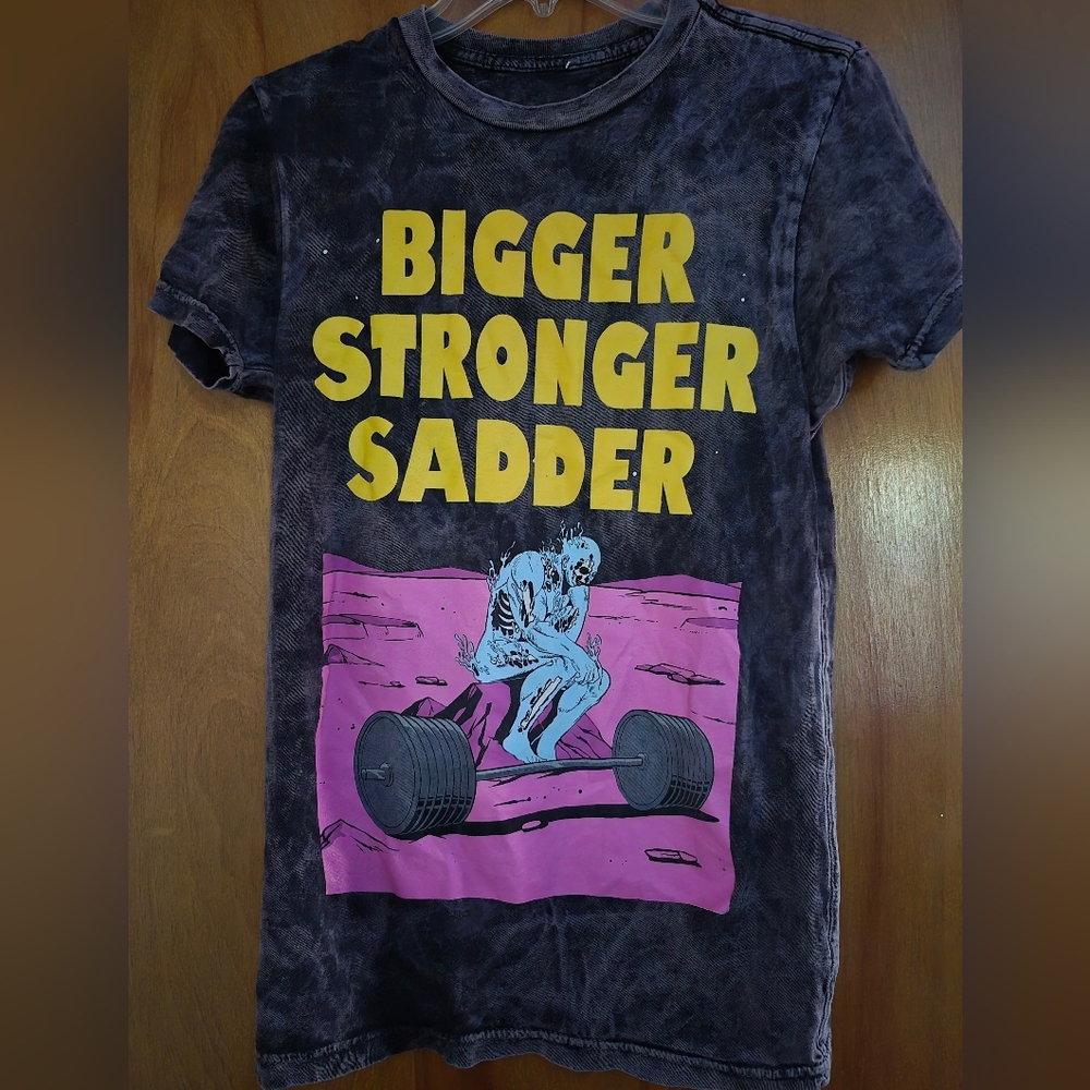Womens M Black T-Shirt with Yellow and Pink Graphic